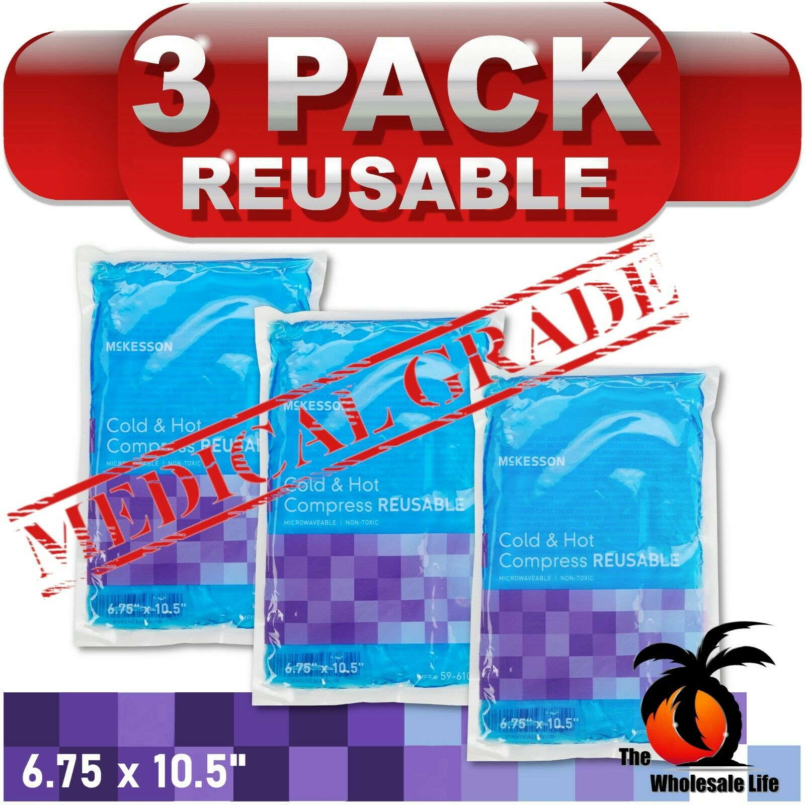 3 Pack-hot Cold Gel Pack 6.75 X 10.5 Sore Pain Therapy Relief Reusable Compress