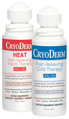 Cryoderm Hot & Cold Pain Relief 3 Oz Roll On 2 Pack! Cooling/warming Free Ship!