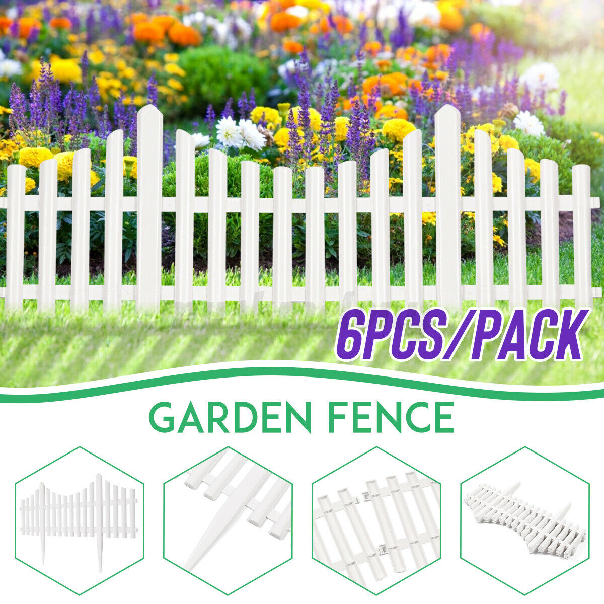 6pcs Plastic Fence Garden Insert Ground Type Plastic Fences Gardenin K U