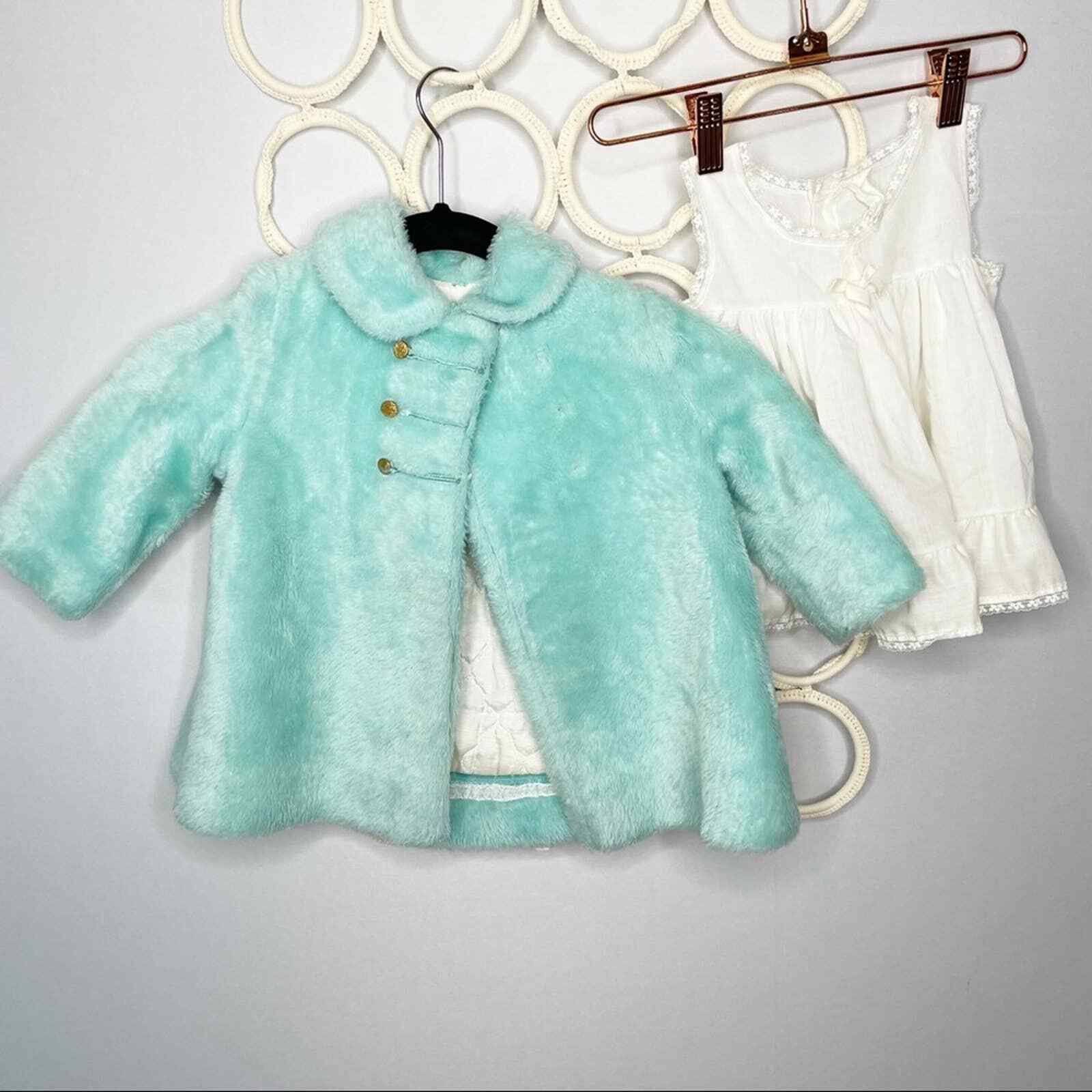 Vintage Baby Girl Bundle Faux Fur Coat And Slip